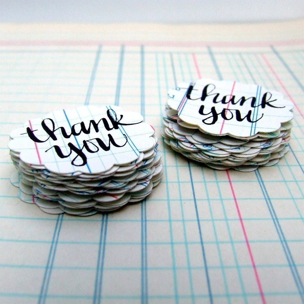 Thank You Stickers, 20 Handwritten Vintage Ledger Paper Envelope Seals