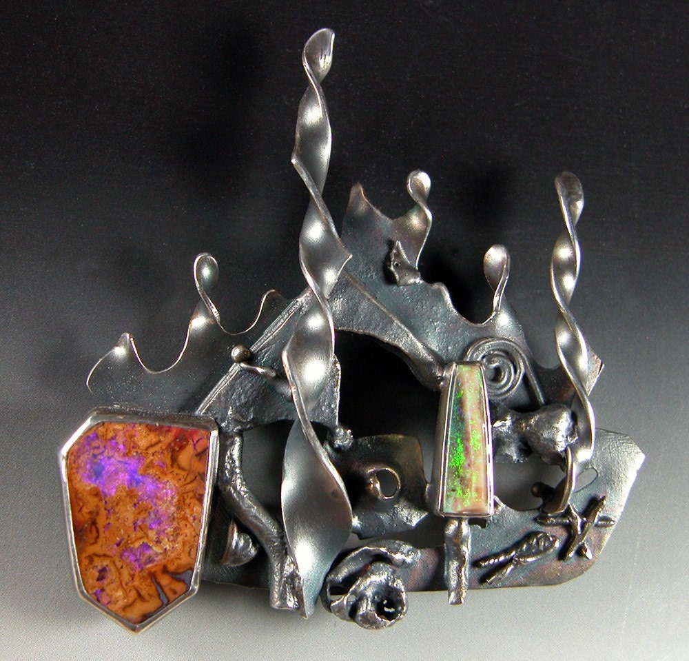 Dual Opal Brooch in Sterling Silver Octopuses Garden