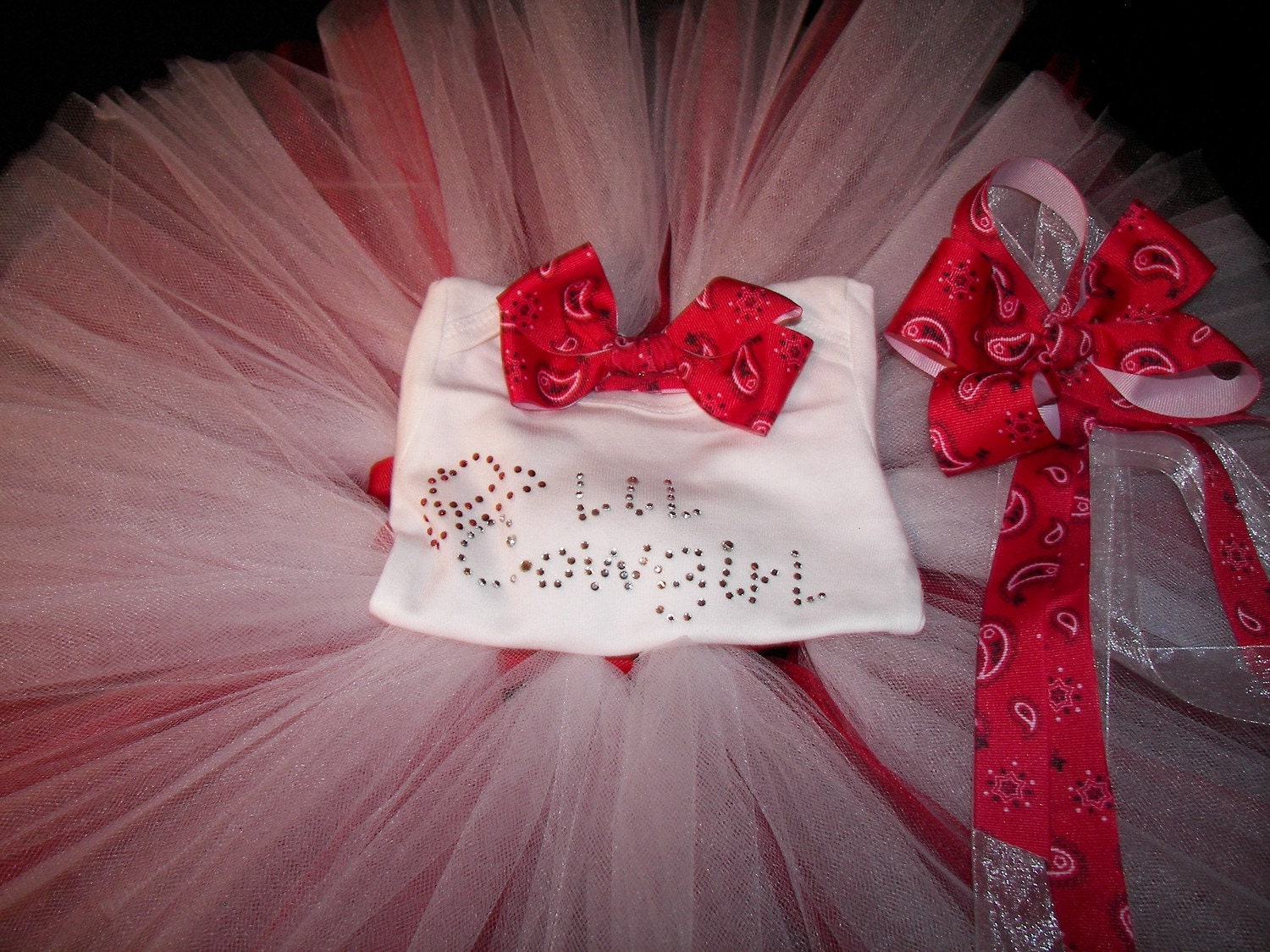 LiL Cowgirl Bling Boutique Style Tutu Set-REVERSIBLE Tutu-Bandana Print Hairbow-