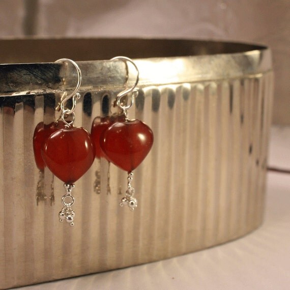 Red Heart Chalcedony and Sterling Silver Earrings Heartbeat