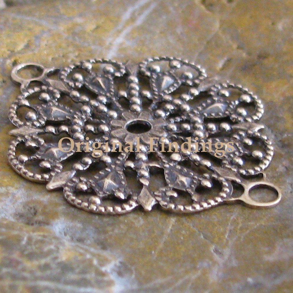 Round Brass Filigree Connector 2 Rings Antiqued Brass Jewelry Findings 1021 - 6 pcs