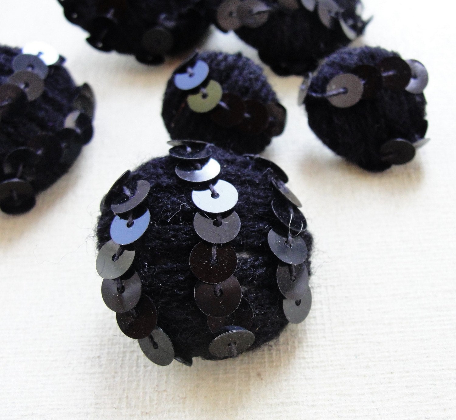 Fabric Covered Buttons - Black Sequins - 6pc