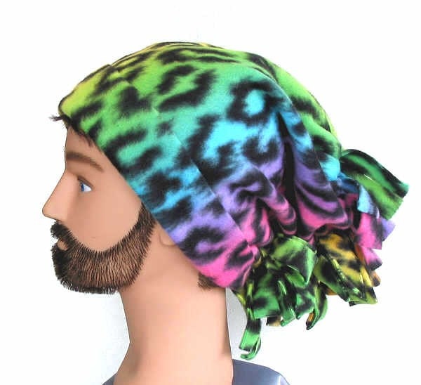 Rainbow Animal Print Downhill Slope Fleece Ski Hat Unisex Genie Style