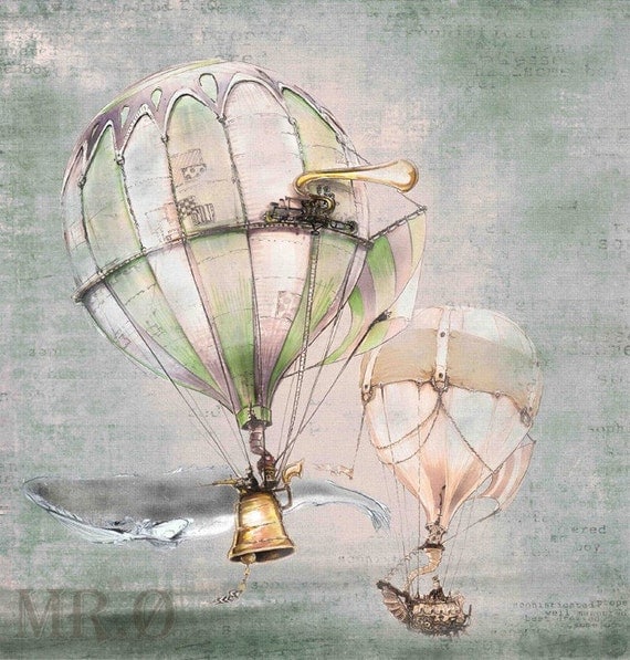 Steampunk Hot Air Balloon Print by theFiligree