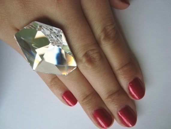GIANT Futuristic Swarovski Ring I made for Beth Ditto - free shipinng