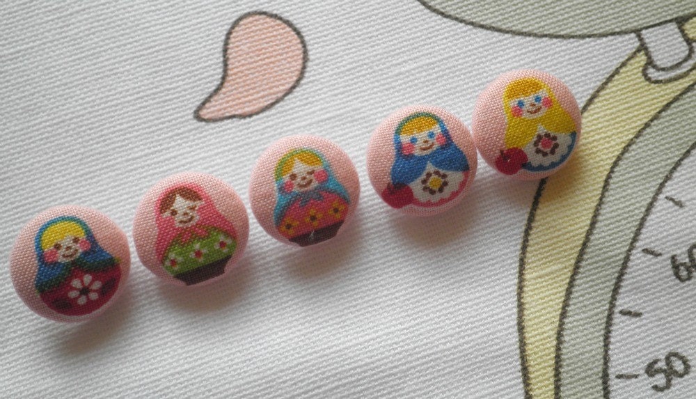 Kawaii Russian Doll Pink Fabric Covered Buttons