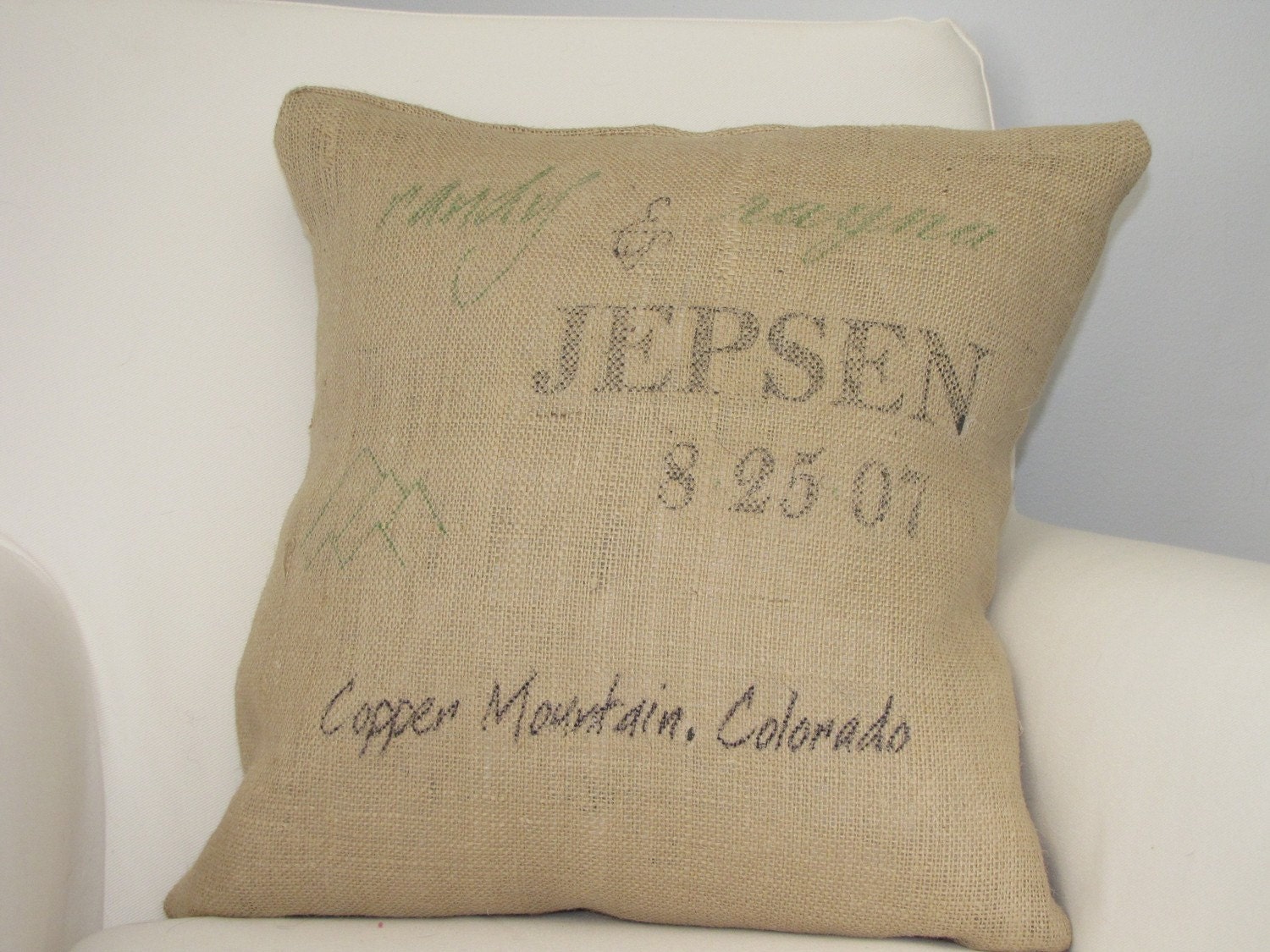 Custom Burlap Wedding Date pillow - Remember the Special Day