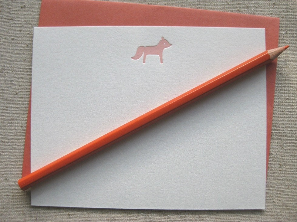 SALE - Fox note cards - set of 3 letterpress flat cards - gifts under 5 dollars