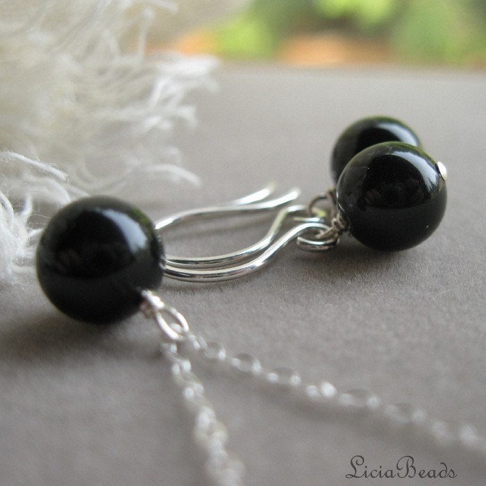 Bride in Pearls - necklace and earring set in Mystic Black, custom colors available