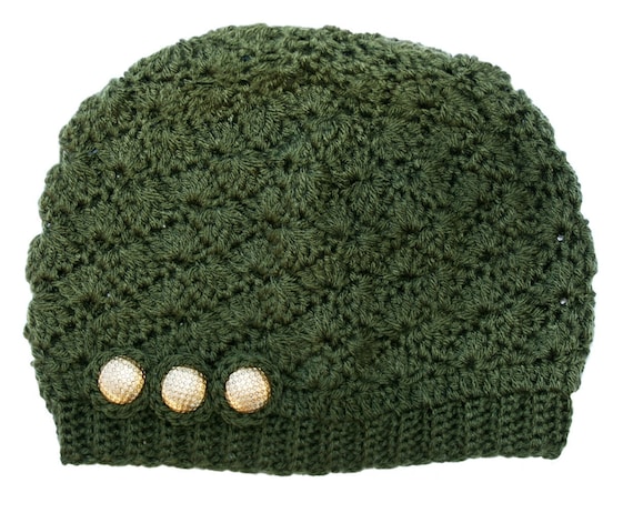 SALE Olive Green Crochet Hat with Gold by raghousenternational from etsy.com