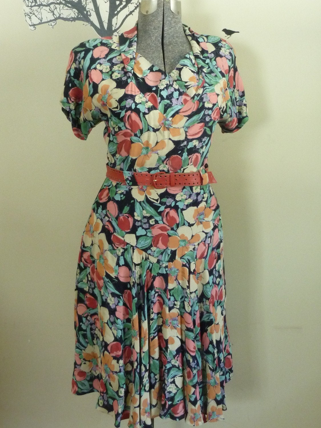Nicole Miller Dress Floral Swing Vintage 1980s