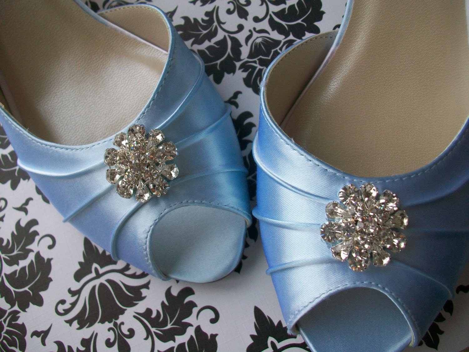 Tiffany Blue Wedding Shoes wedding 4 Heel Satin Shoes With Rhinestones
