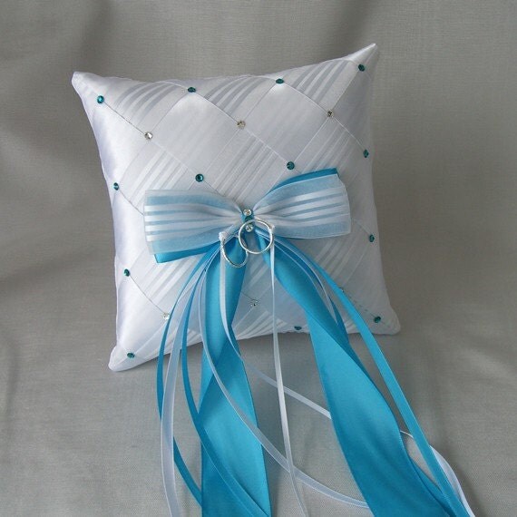 Wedding Ring Bearer Pillow Ribbon Weave with Swarovski Crystals 