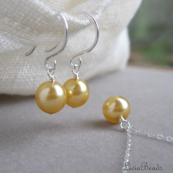 Bride in Pearls - necklace and earring set in Sun, custom colors available