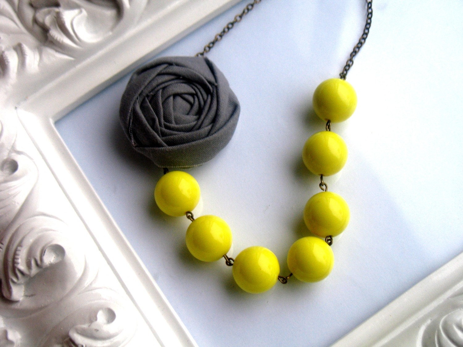 On Cloud Nine fabric flower necklace beaded rosette