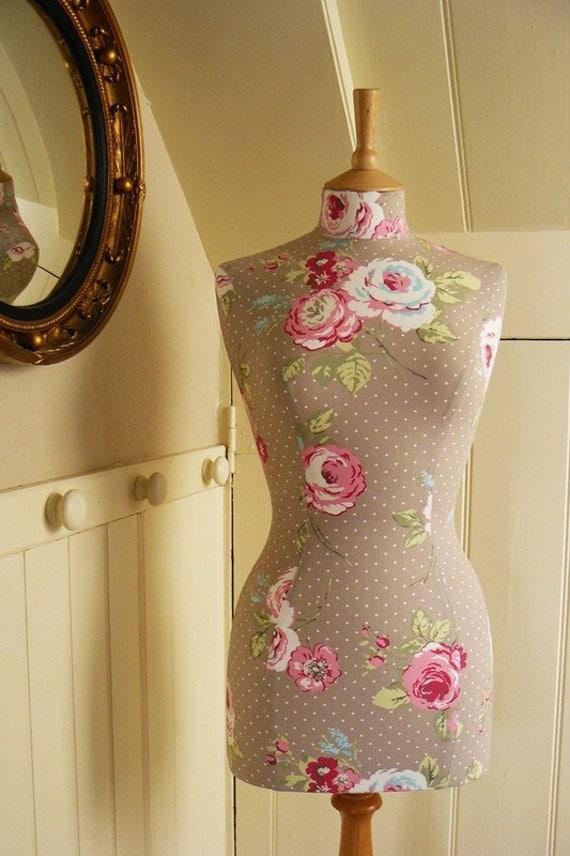 Polkadot Vintage Floral Print Mannequin Dressform Bust - Amelia