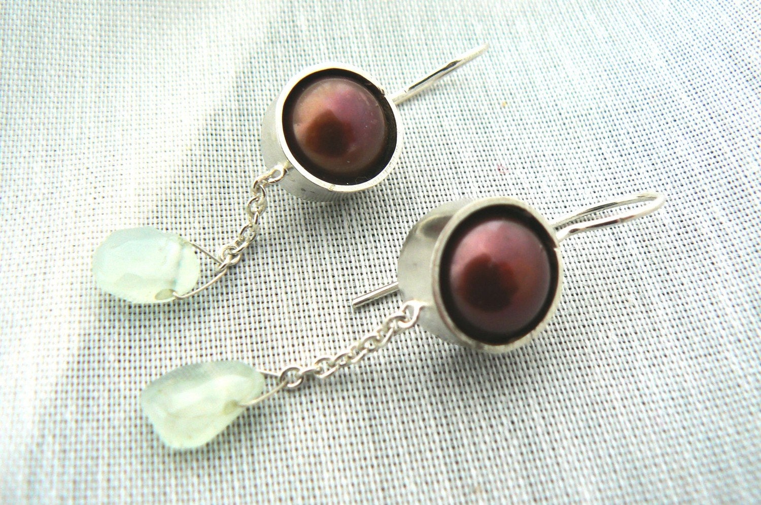 Red and Green - Pearl, Prehnite and sterling silver Earrings