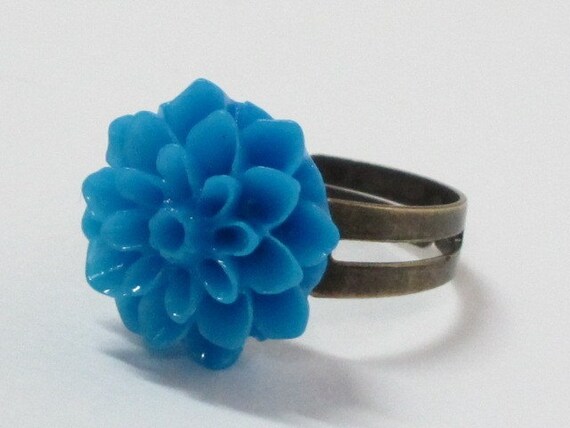 Vintage Inspired Lucite Flower Ring on Brass Adjustable Band