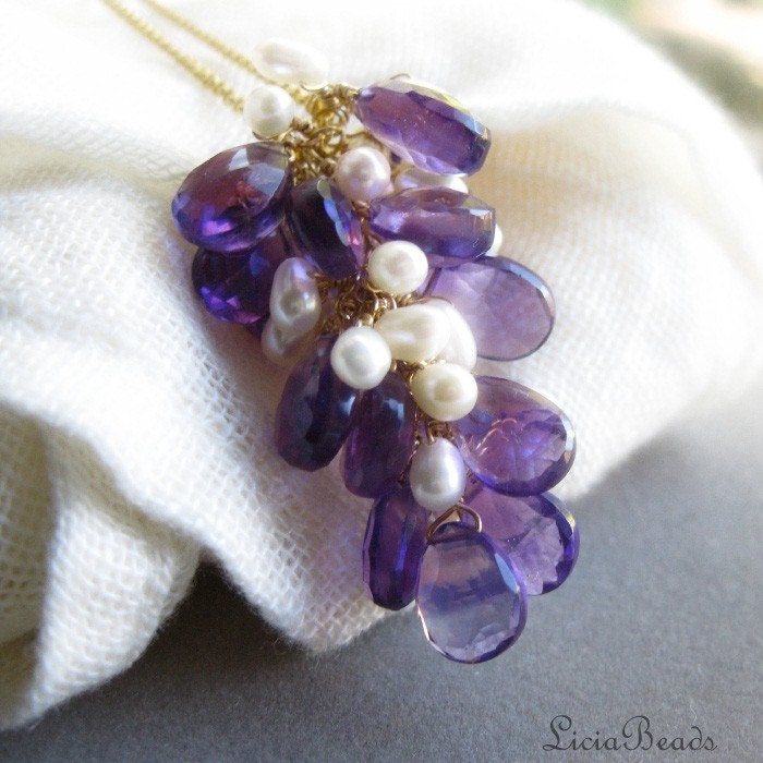 Amethyst Cluster - Gemstone and pearl necklace