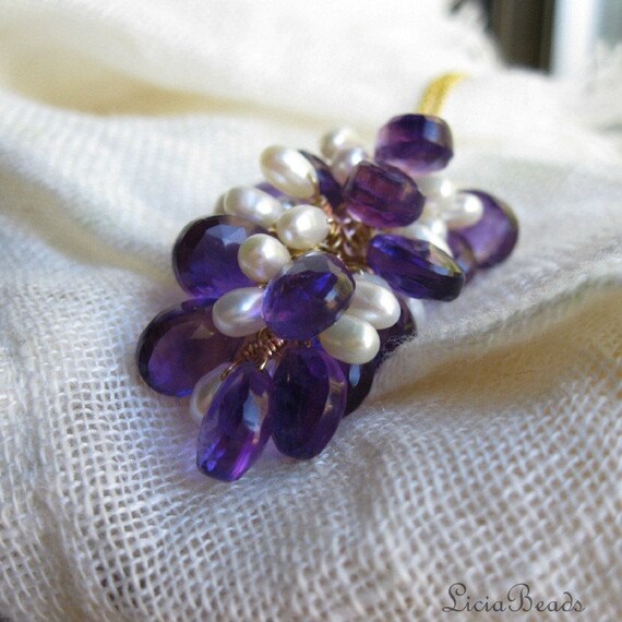 Amethyst Cluster - Gemstone and pearl necklace