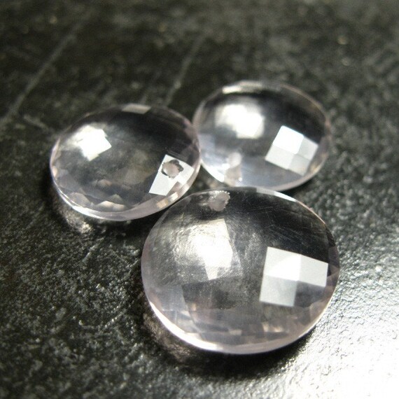 Rose Quartz 12-14mm Checkerboard coin trio - one only