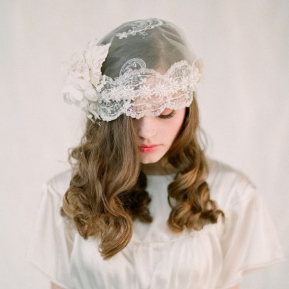 Vintage inspired lace bridal cap - Style 117 - Made to Order - As seen in Us Weekly