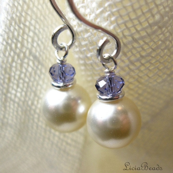 Tanzanite on Cream Swarovski earrings