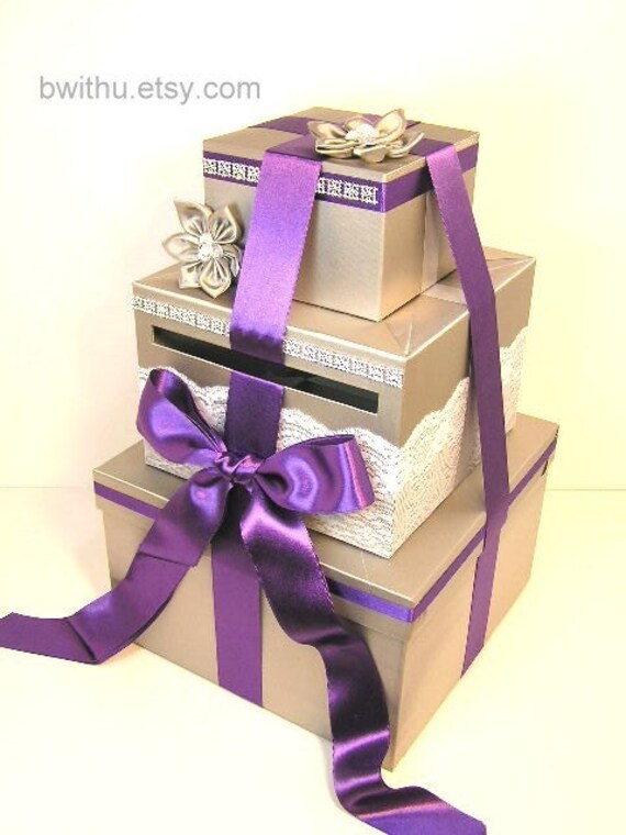 Silver and Purple Wedding Card Box Gift Card Box Money Box HolderCustomize