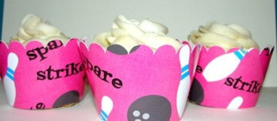 Pink Bowling cupcake Wrappers for girl's Birthday Bowling Party