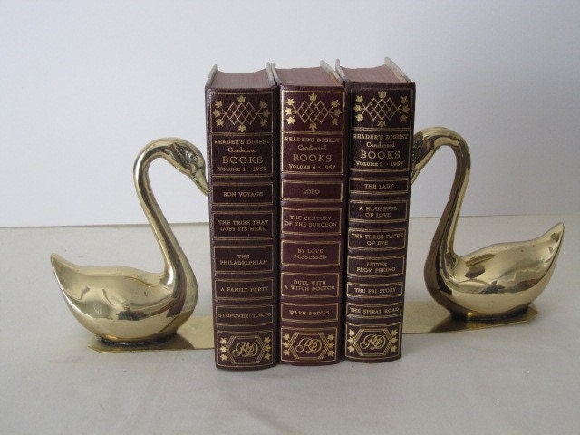 vintage Swan Bookends in Cast Brass