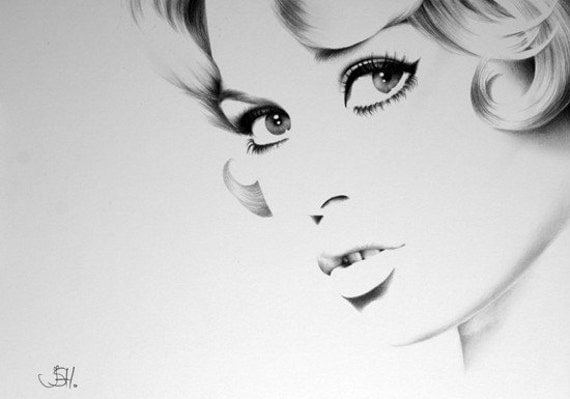 Brigitte Bardot Original Pencil Drawing Fine Art Portrait Vintage Glamour 