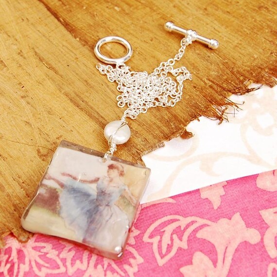 Degas ballerina and Klimt flowers in reversible necklace