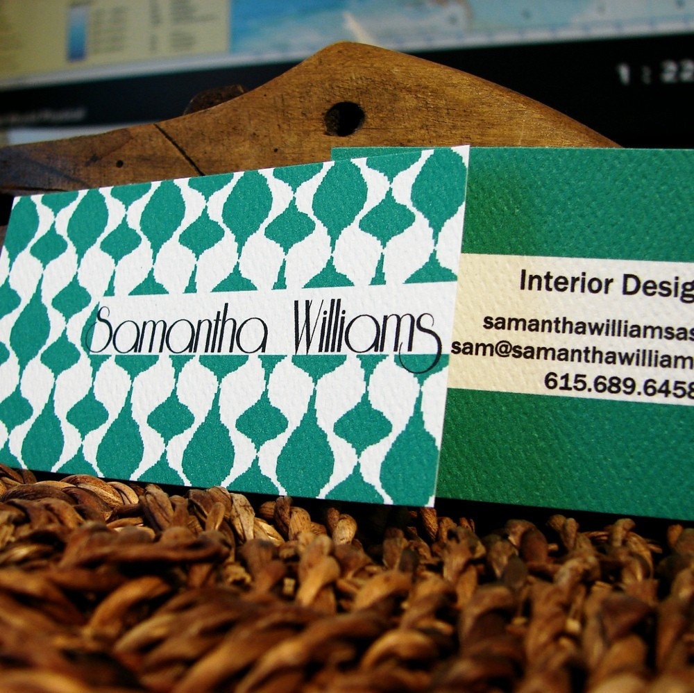 double sided solid ikat with white block calling cards set (50)