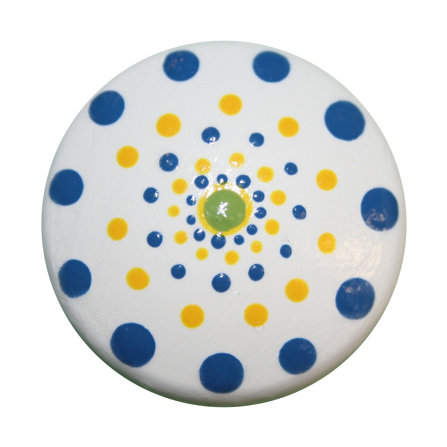 White With Yellow, Blue and Green Polka Dot Knobs
