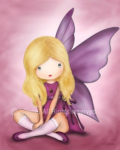 Angel art print illustration Kids wall art girls room decor fairy nursery poster, children decor