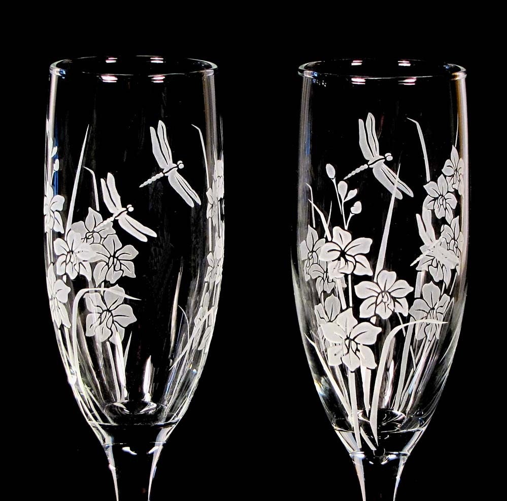 Custom Designed for You Wedding Champagne Flutes Personalized Engraved
