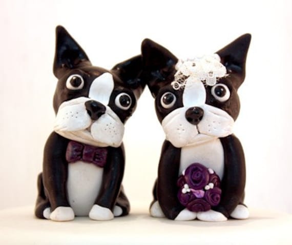 Handmade Polymer Clay Boston Terrier Wedding Cake Toppers