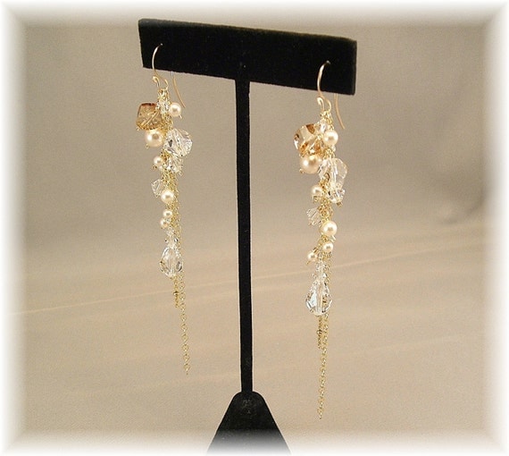Long 14k Gold Filled Tendril Cascade Earrings Golden by Handwired from etsy.com