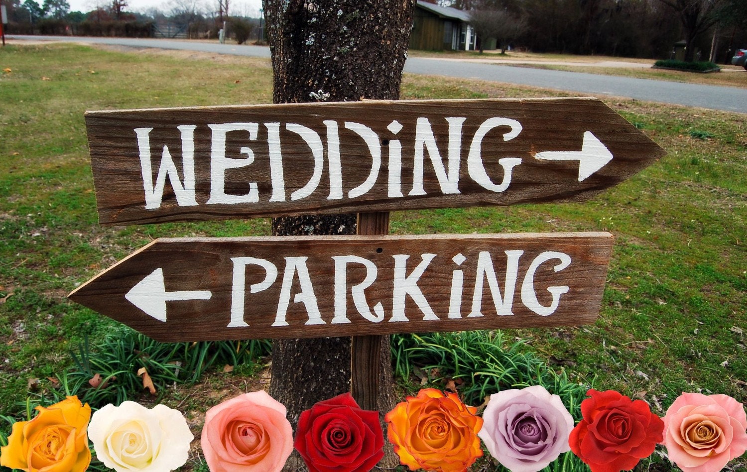 Wedding Reception Sign With A Stake Hand Painted Party Signs Road Signs