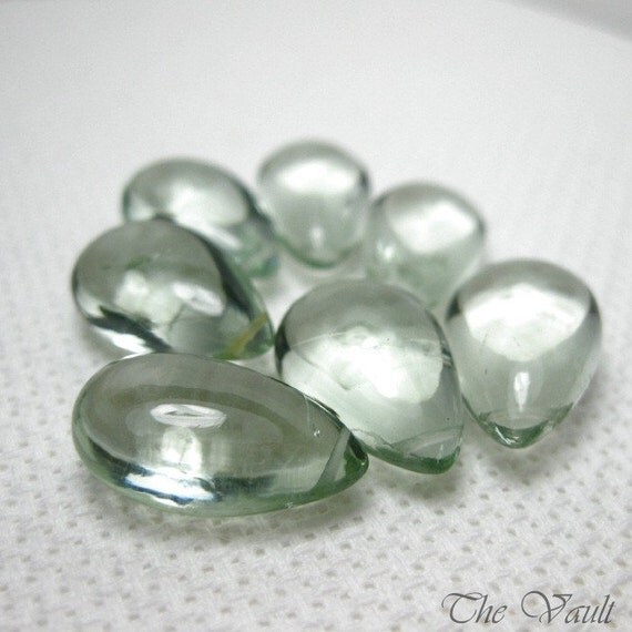 7 Prasiolite 15-17mm smooth pear briolettes - destash