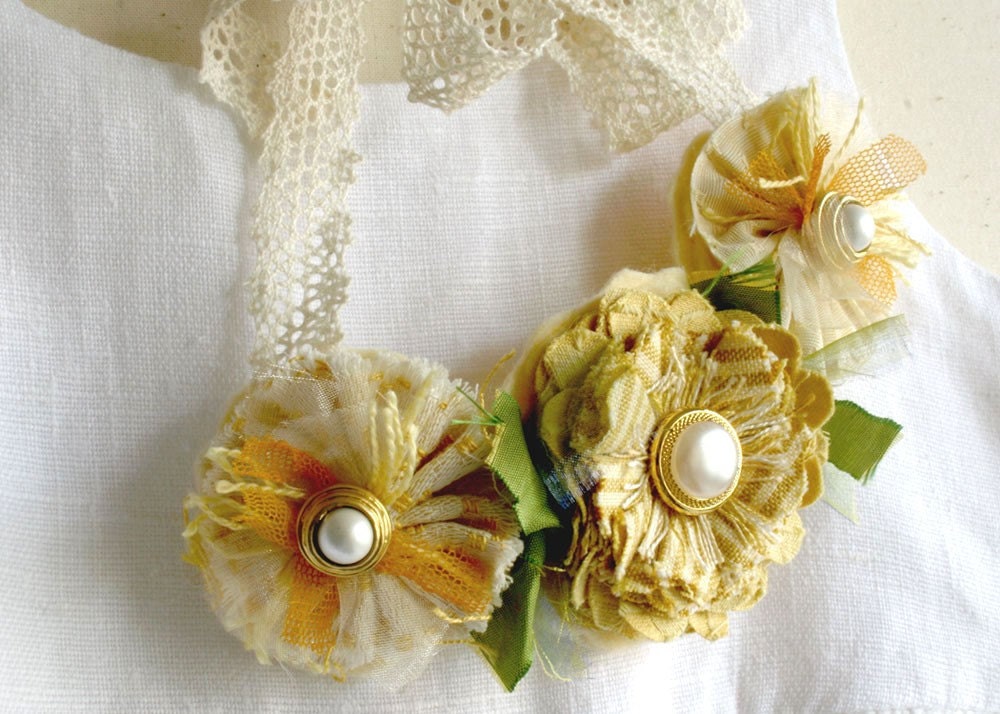 Sunny Yellow Flower Statement Necklace with Pearl Buttons