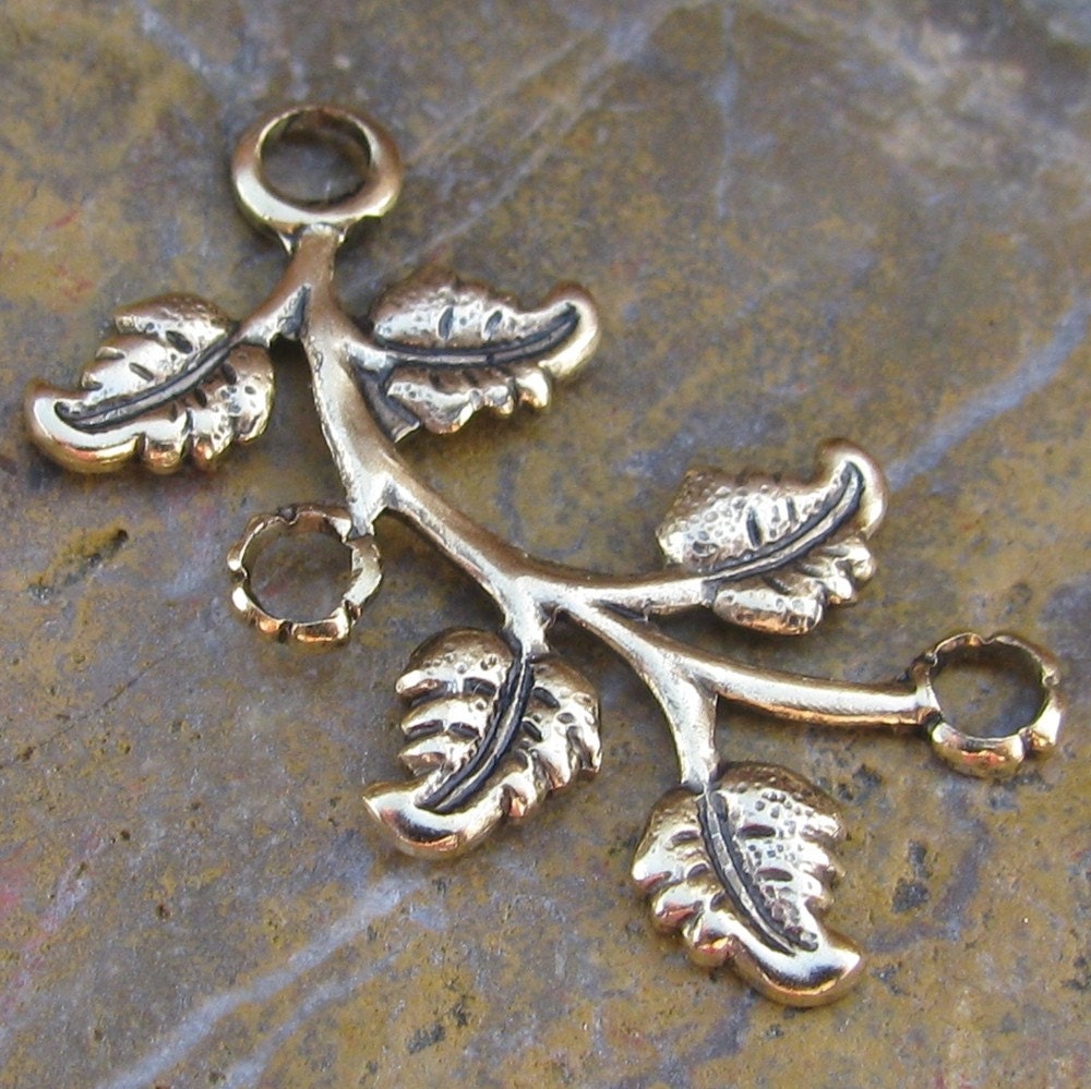 6 Antique Gold Left Side Leaf Branch Ivy Connectors Finding 1054