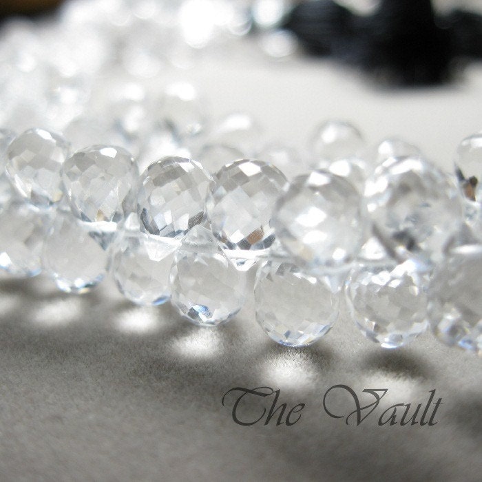 Quartz drop faceted briolettes, 6-8mm, 10 beads
