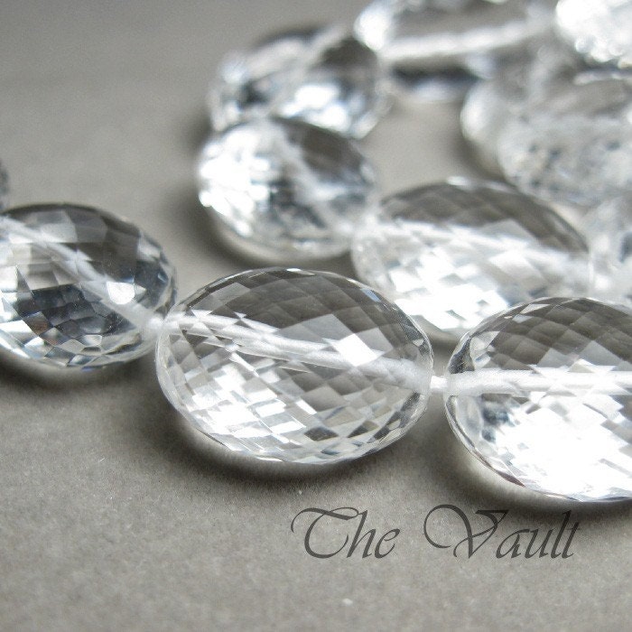 2 (1 pair) Quartz 15mm oval faceted beads
