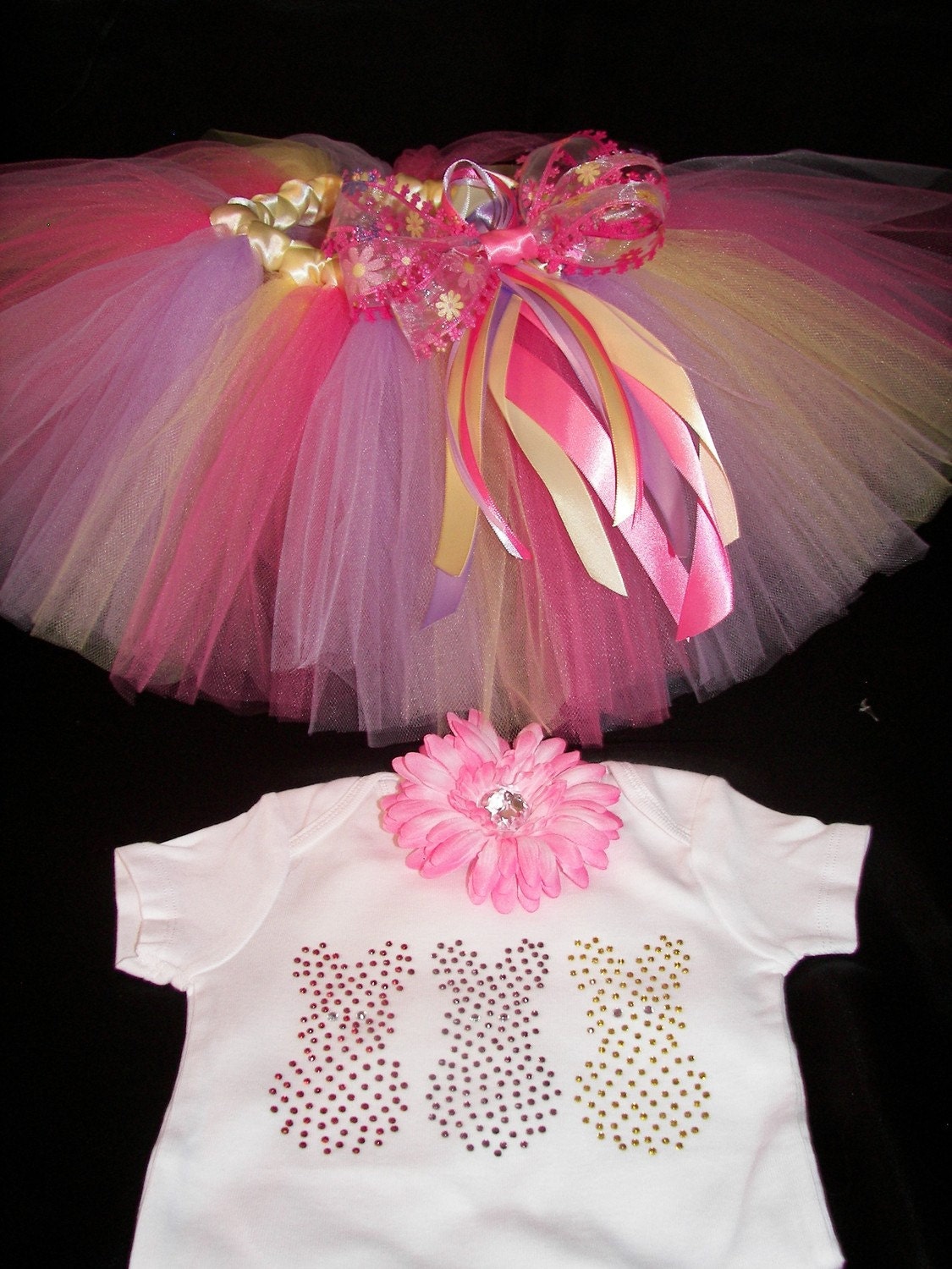 Three Little Bunnies BLING Boutique Tutu Set--Perfect for Easter-Free Flower