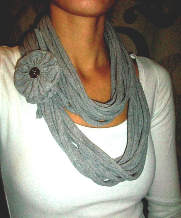 Recycled T-Shirt Scarf Necklace with Jersey Flower