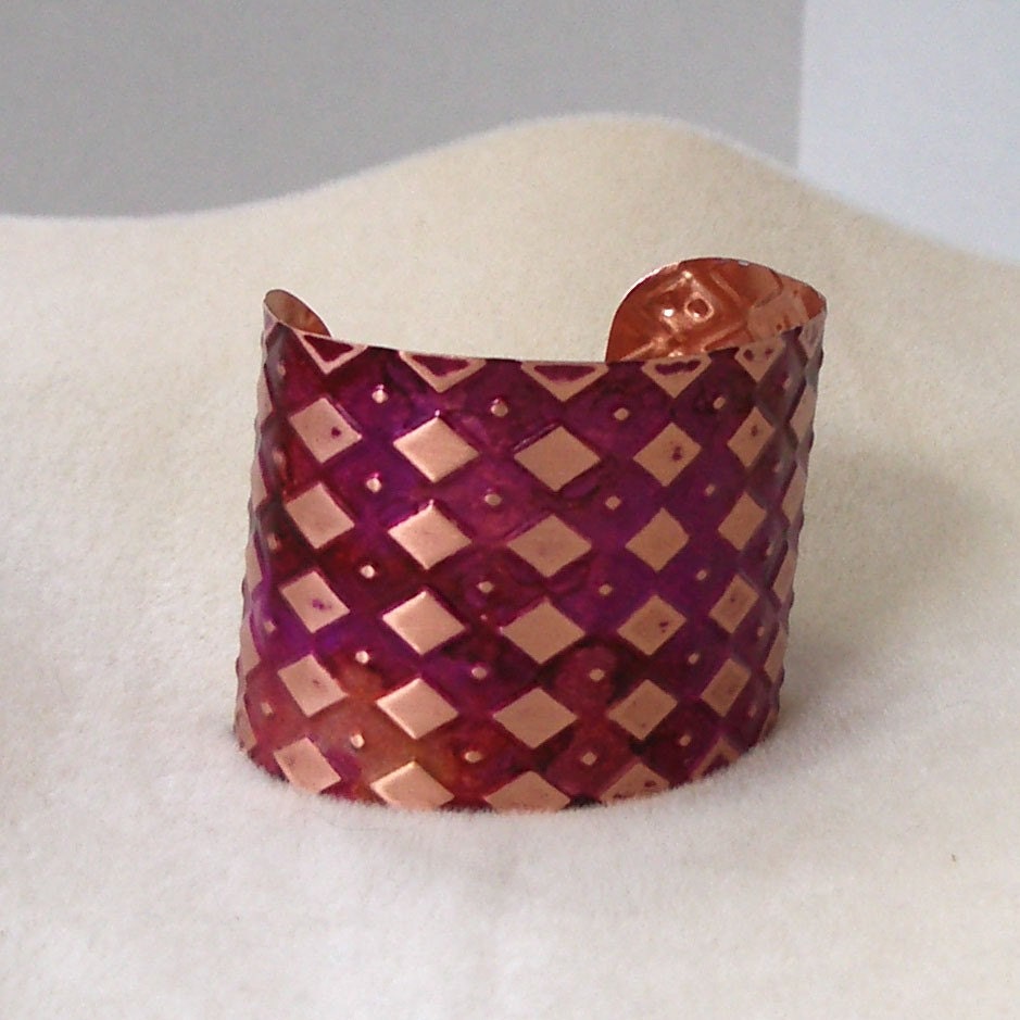 Argyle Copper Cuff Bracelet in Pink and Reds