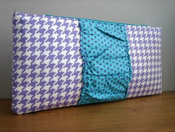 Ruffle Clutch - Purple Houndstooth
