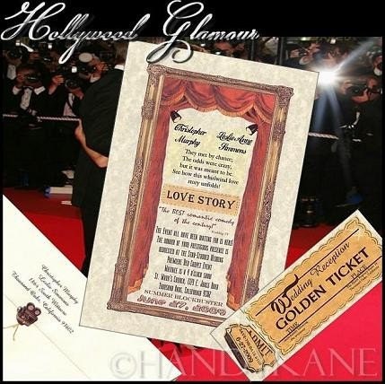 QTY 75 Hollywood Glamore Movie Wedding Invitations and Golden Reception