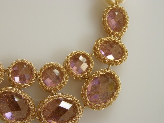 Pink Zircon Necklace, Crochet Goldfilled Necklace, Impressive Pink Zircons Necklace, Small Model